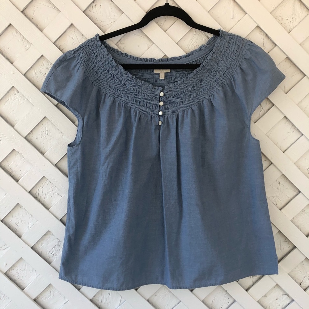 Talbots Chambray Smocked Large Petites Top